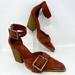 Jeffrey Campbell Frankle Pump Women 7.5 Rust Suede Block Heel Party Preppy Boho